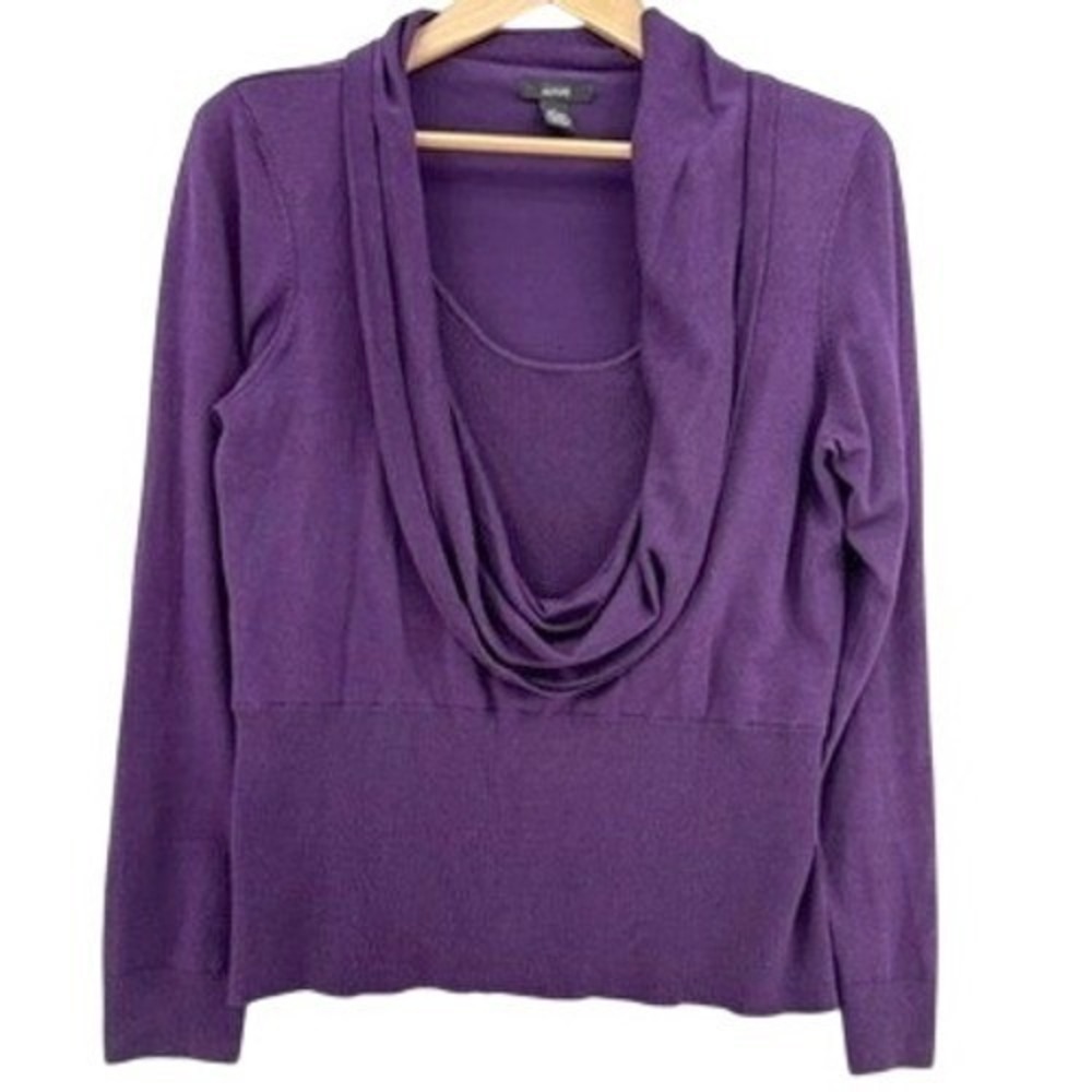 Alfani Purple Silk Blend Cowl Neck Layered Sweater Top Plum Large Viscose Preppy